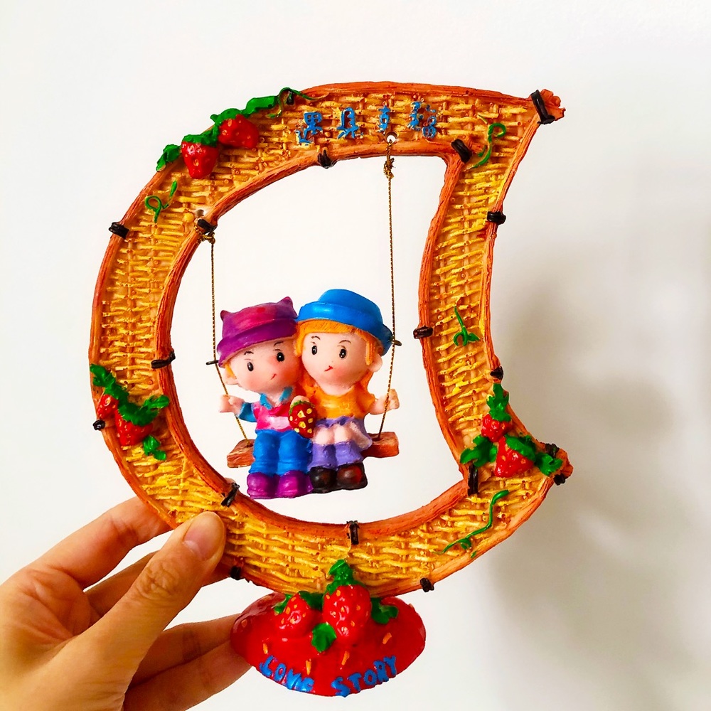 HostPick 4/$22 Love Story Doll Swing Strawberry Home Decor Clay Vintage Figurine